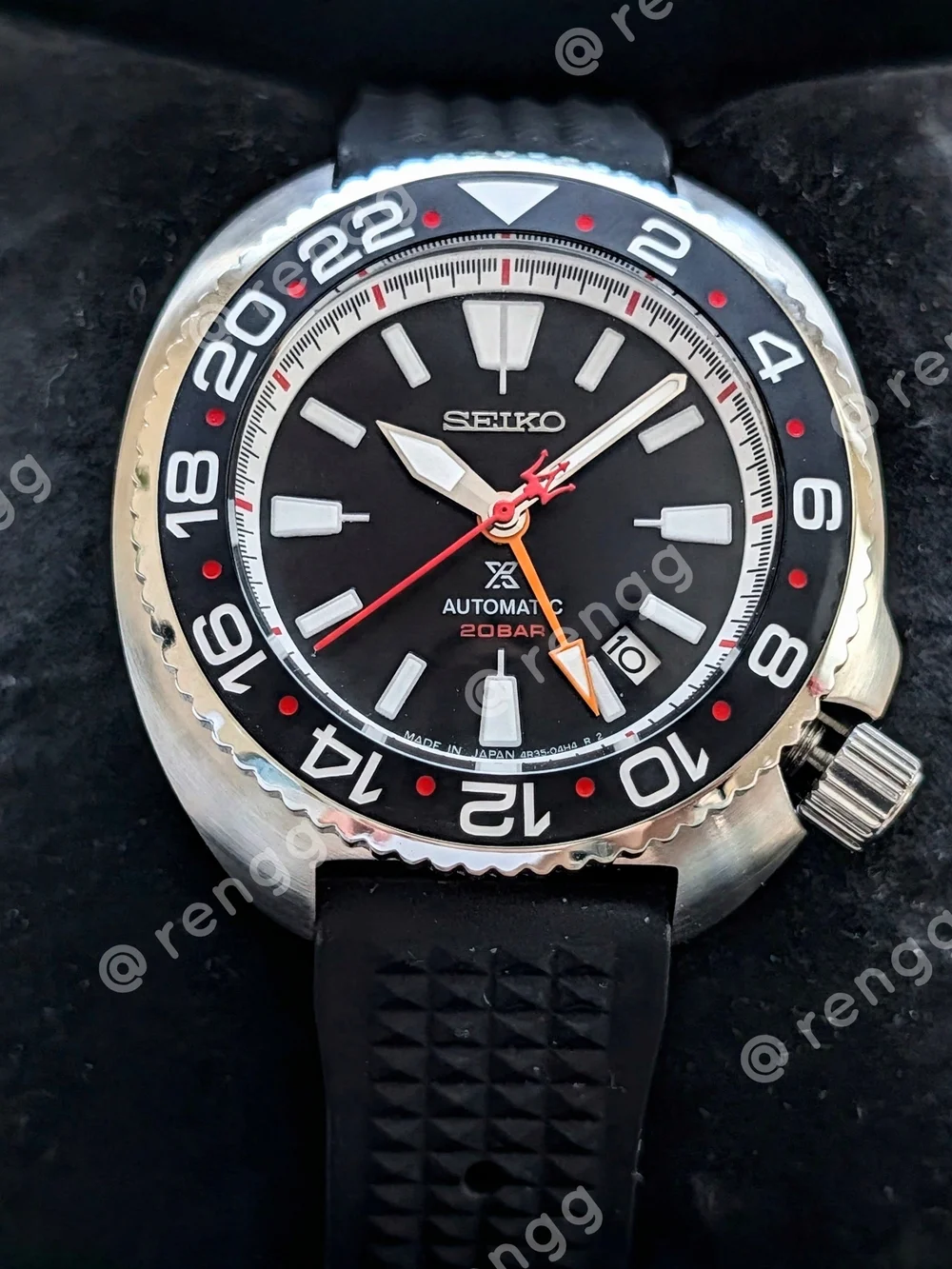 45mm Seiko Men's Black Automatic GMT Willard Diver Mod Watch 24jewels